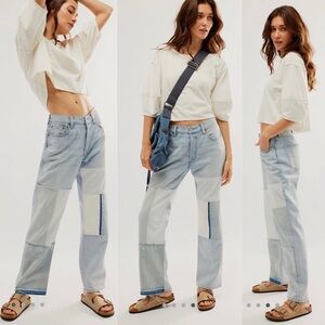 Freepeople Levi’s 501 90s Freehand Folk Patchwork Repaired Straight Leg Jeans 26